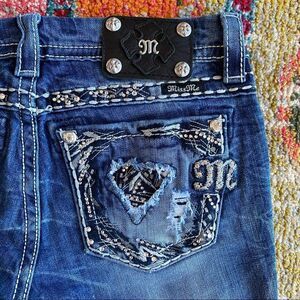Miss Me Signature Cropped Rhinestone Distressed Jeans